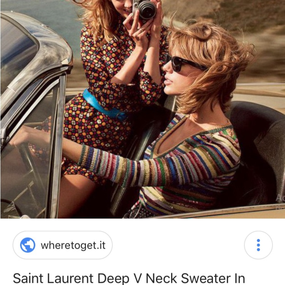 Saint Laurent Striped V-Neck Sweater in Multicolor